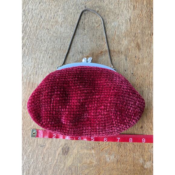 Vintage Burgundy Handbag, Kisslock 1950s Red Chenille Velvet Clutch Purse - Picture 6 of 8